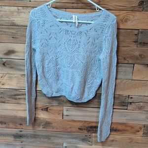 Frenchi Soft Gray Lace Long Sleeve Sweater Top Cute Cheap Size M